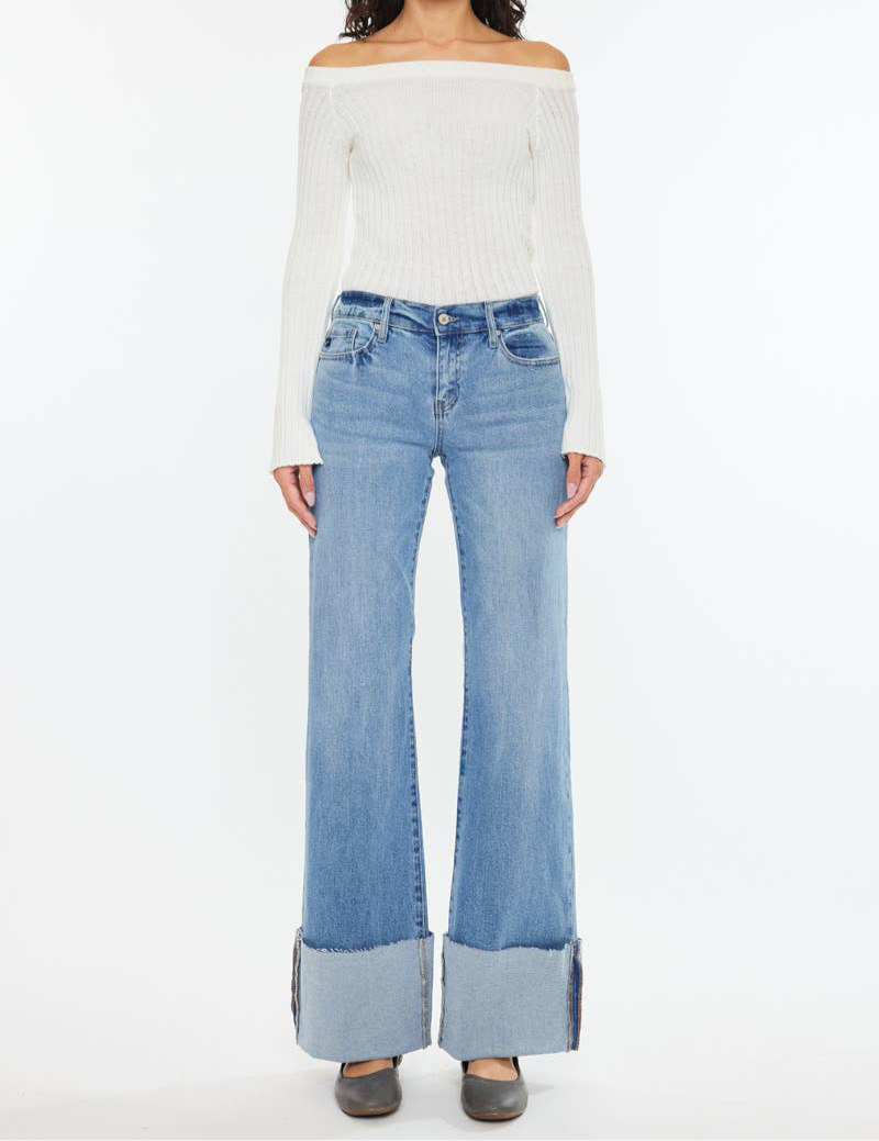 RODEO MOMMA MID RISE WIDE FLARE JEANS
