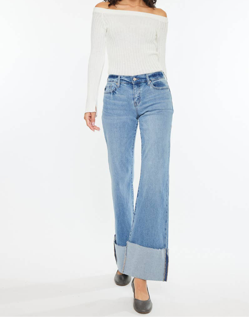 RODEO MOMMA MID RISE WIDE FLARE JEANS