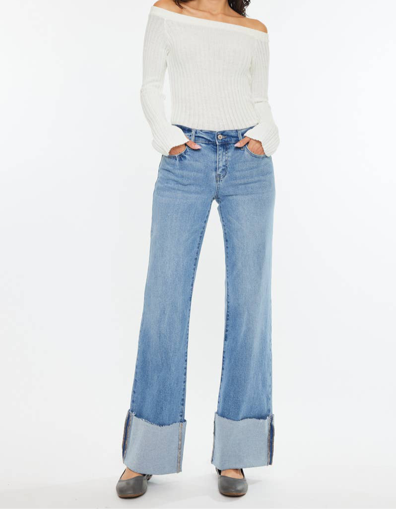 RODEO MOMMA MID RISE WIDE FLARE JEANS