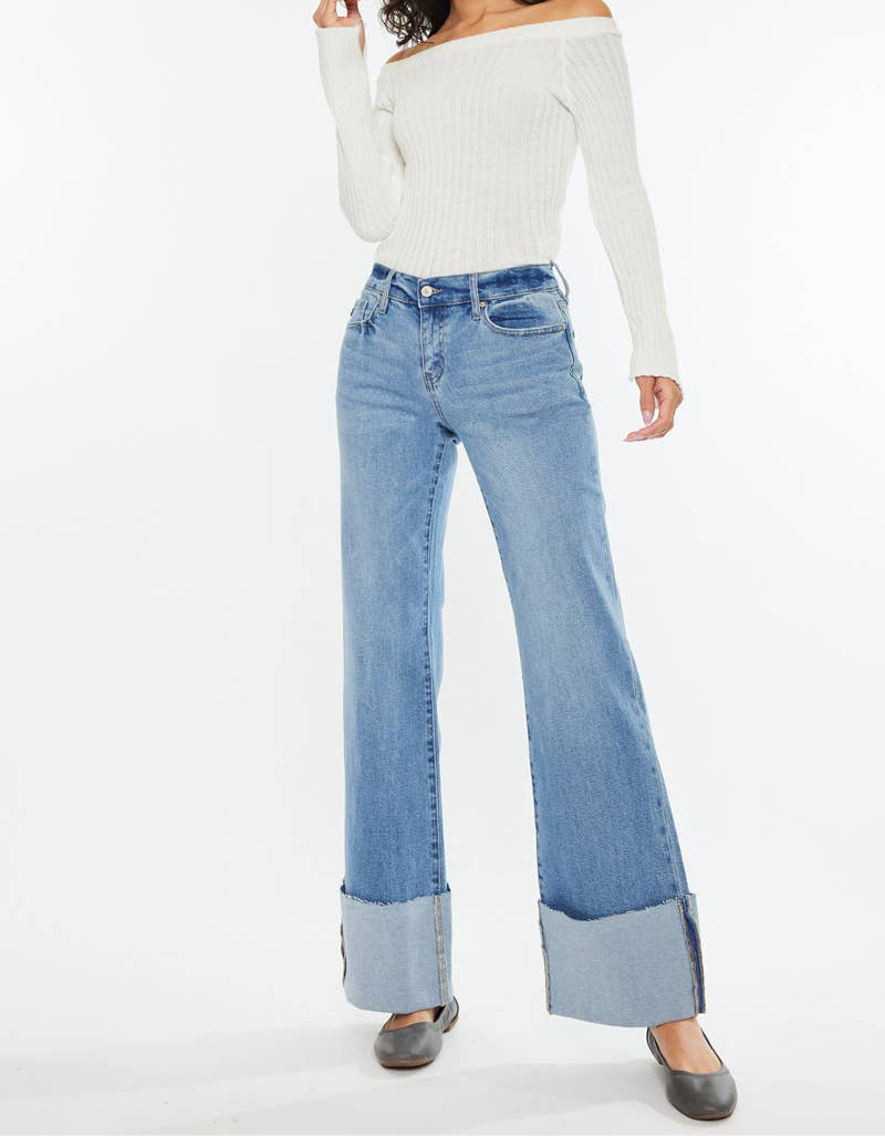 RODEO MOMMA MID RISE WIDE FLARE JEANS