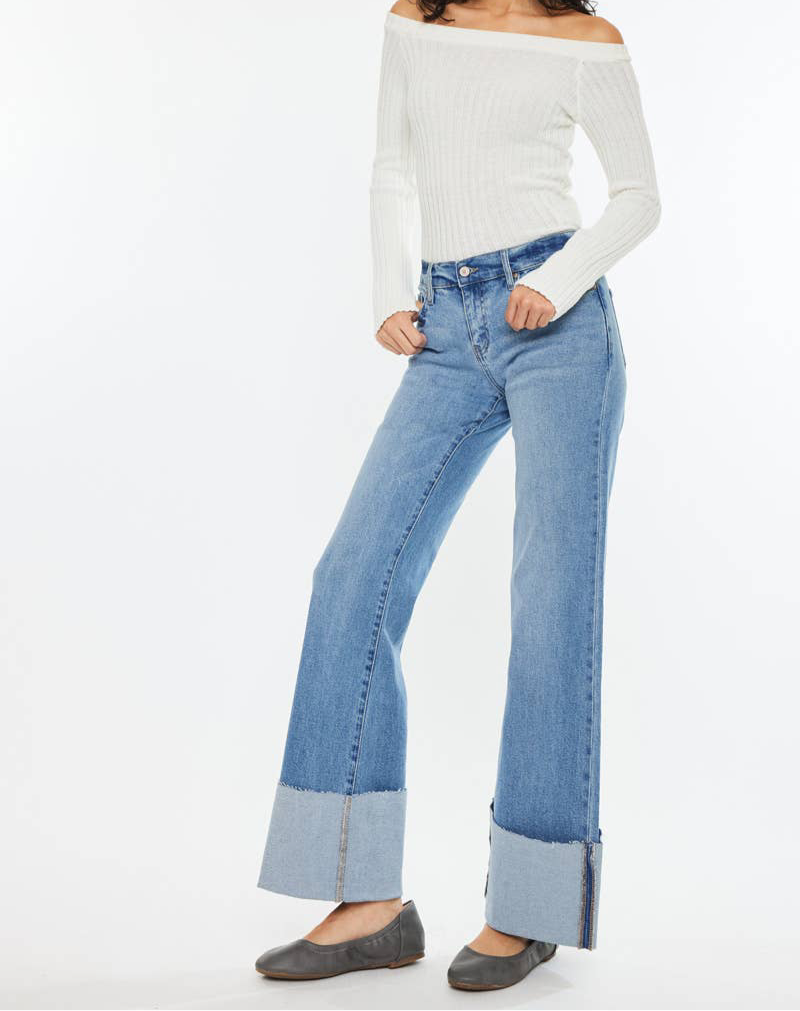 RODEO MOMMA MID RISE WIDE FLARE JEANS